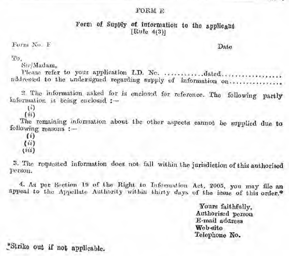 Form E: Form of Supply of Information to the applicant